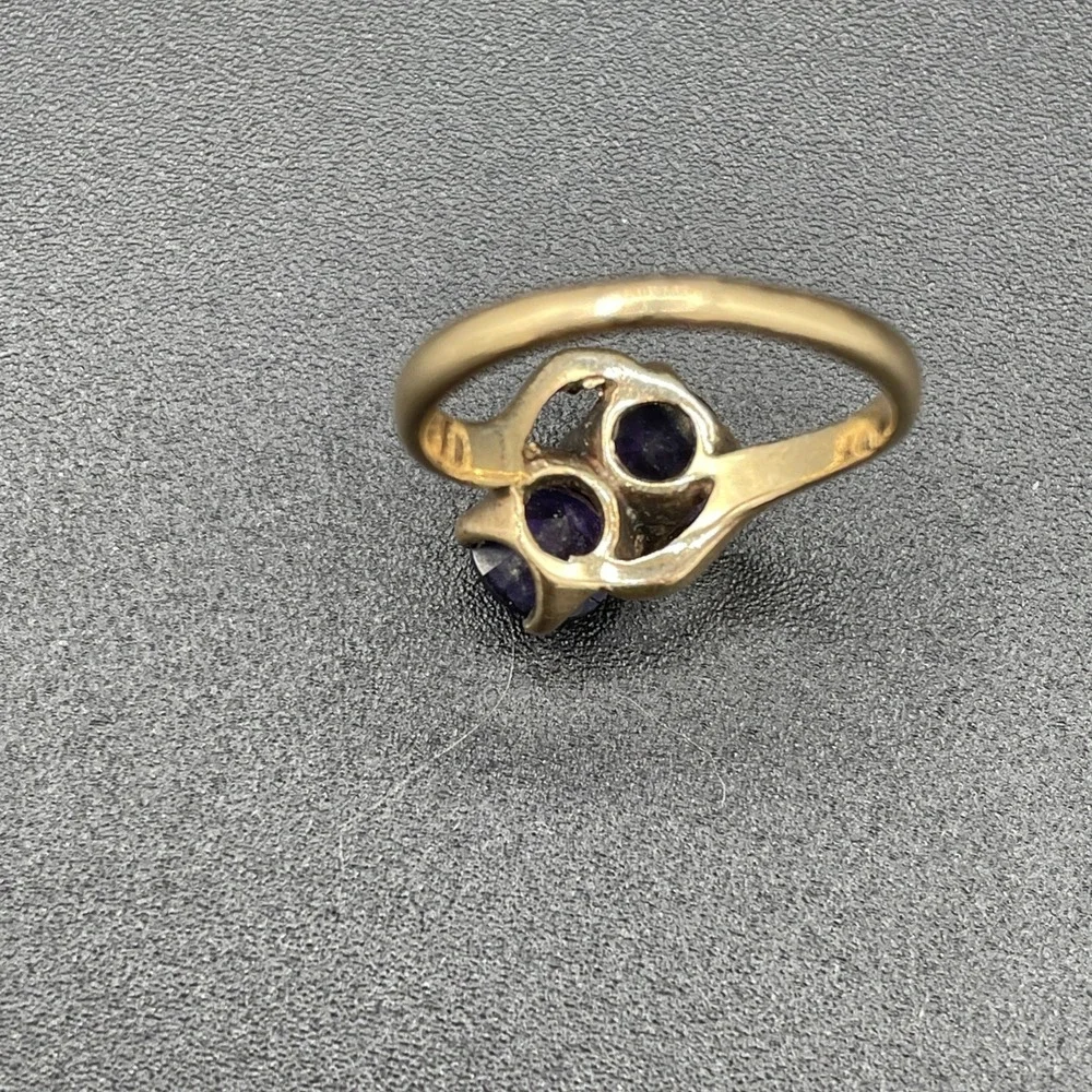 Vintage Baden & Foss 10k Gold Amethyst Bypass Ring Signed MCM Toi Et Moi Sz 5.25